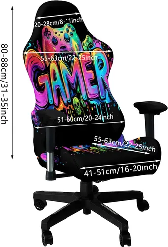 Miniatura 7 de Blacklight - Funda para silla de juegos, protector de silla de deportes electrónicos reactivo a los rayos UV con diseño de calavera de neón