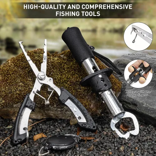 Miniatura 4 de THKFISH Mochila de pesca con soporte para caña, kit de herramientas de pesca, bolsa resistente al agua con kit de señuelos de pesca, caja