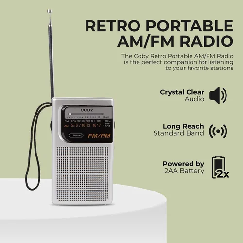 Miniatura 2 de Coby Radio Portátil AM/FM – Radio de Bolsillo Retro Operada con Batería con Altavoces Potentes, Batería de Larga Duración de 800 Horas, Recepción