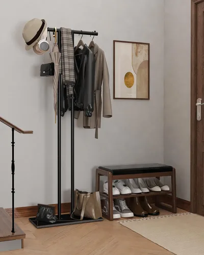 Miniatura 2 de OUTBROS Perchero de metal grande independiente con base de roca, almacenamiento de ropa de pie para interiores, 23.6 pulgadas de ancho, resistente