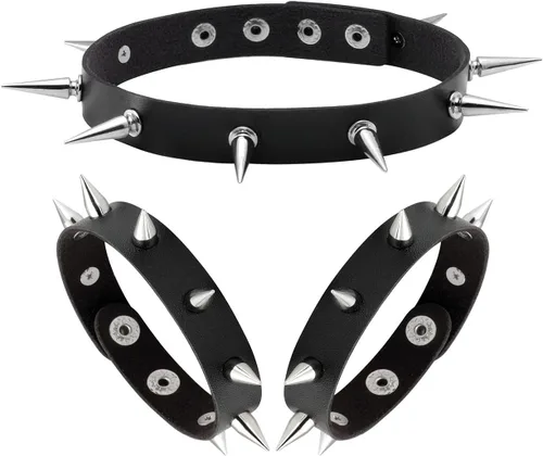 Miniatura 8 de Manfnee Pulsera gótica punk con remaches de clavos de metal, ajustable C: 3 piezas