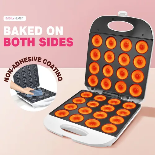Miniatura 4 de DSP Mini máquina de donas todo en uno de 2 pulgadas, antiadherente, tacto fresco, máquina eléctrica de donas para 16 aperitivos y postres, perfecta