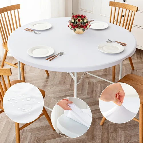 Miniatura 9 de ManMengJi Paquete de 2 manteles redondos ajustables color negro con bordes elásticos, impermeable, resistente a las manchas, para uso en exteriores
