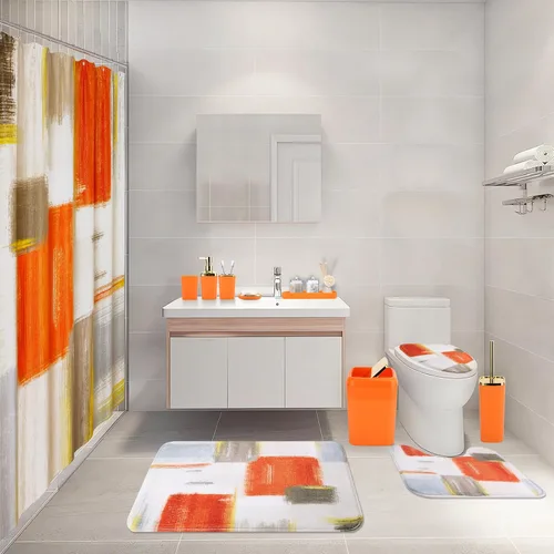 Miniatura 7 de XLHOMO Juego de baño – Juego de accesorios de baño negro, juegos de baño con cortina de ducha y alfombras, juego de cortina de ducha negra