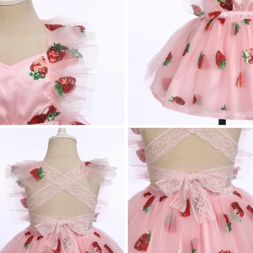 Miniatura 6 de Vestido para sesión de fotos de fiesta de cumpleaños con espalda descubierta para bebé, niña, mariposa, fresa, volantes, princesa, pastel, fiesta