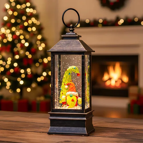 Miniatura 6 de Gnomos de Navidad de 10 pulgadas, linterna de globo de nieve iluminada, caprichoso árbol de Navidad y elfo escandinavo, linterna de agua musical