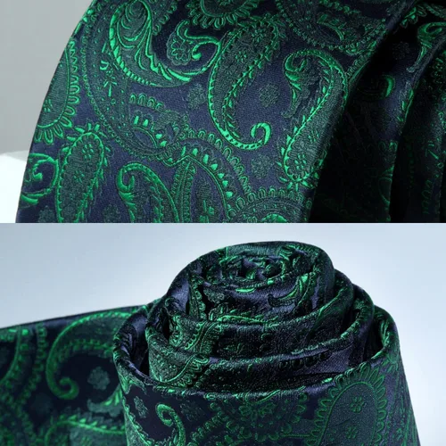 Miniatura 239 de HISDERN Corbatas para hombre, corbata de cachemira y bolsillo cuadrado tejido clásico floral para hombre, corbata de fiesta de boda