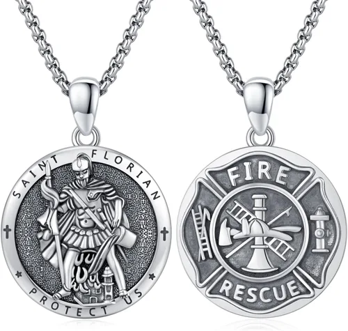 Miniatura 499 de Collar con colgante de plata de ley 925 con medalla de San Patrón, joyería religiosa para hombres y mujeres, con cadena de acero inoxidable 316L