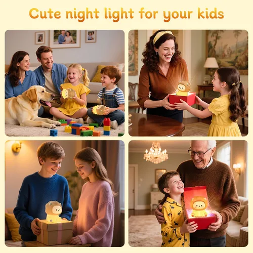 Miniatura 7 de Linda luz nocturna de león para niños, lámpara recargable de guardería con temporizador, 3 niveles de brillo y luz cálida, luz nocturna de silicona