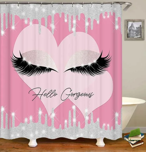 Miniatura 3 de Camille&Andrew - Juego de 4 cortinas de ducha con pestañas, color plateado brillante y glamuroso, maquillaje moderno, para niñas adolescentes