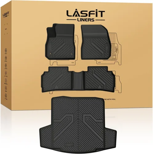 Miniatura 38 de LASFIT Juego completo de tapetes de elastómero termoplástico para todo tipo de clima de ajuste personalizado para automóviles, de 1ª y 2ª fila, 3