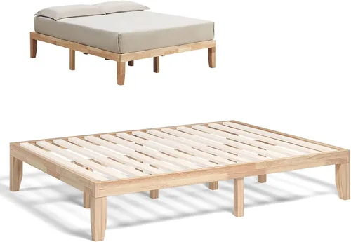 Miniatura 19 de COSTWAY Base de cama de plataforma de tamaño individual, base de colchón de madera de goma maciza de 14 pulgadas con soporte de listones
