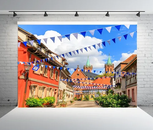 Miniatura 2 de BELECO Telón de fondo de tela de 5 x 3 pies para el Oktoberfest de Alemania, Baviera, con banderas bávaras, telón de fondo para festival de cerveza