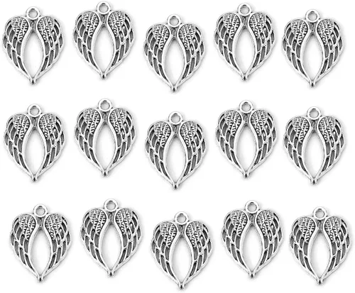 JGFinds Dije de alas de ángel – Paquete de 48 unidades de tono plateado antiguo para suministros de fabricación de joyas de bricolaje; pequeñas alas
