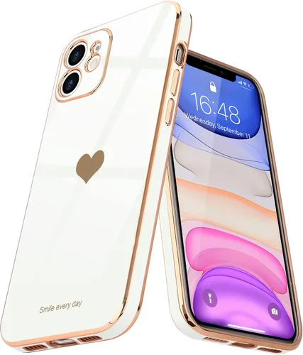 Miniatura 18 de Teageo Funda compatible con iPhone 11 para mujeres y niñas, lindo diseño de corazón de amor, lujoso brillante plateado, cubierta trasera suave, Azul