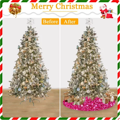 Miniatura 5 de Falda de árbol de Navidad rosa intenso de 46 pulgadas, falda de árbol de Navidad con lentejuelas brillantes, falda de árbol de Navidad fucsia