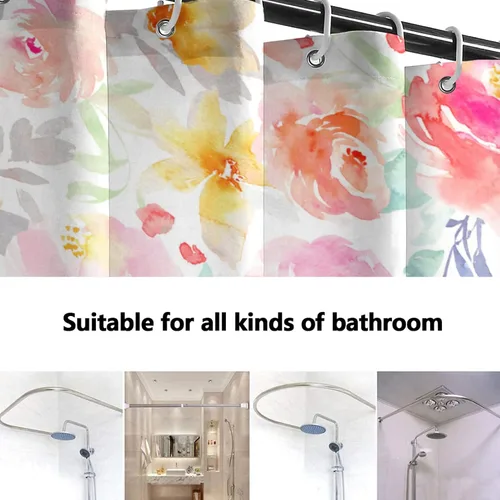 Miniatura 3 de Lovetar Cortina de ducha con diseño de flores de acuarela brillante, diseño femenino, tela impermeable, lavable, juego de cortinas de baño para baño