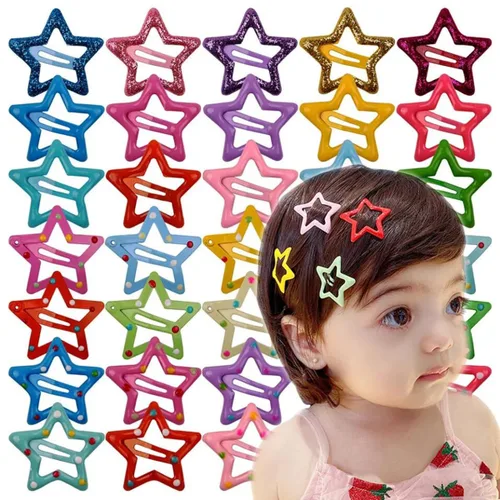 Pinzas para el cabello Y2K de estrellas coloridas para niñas/niños, bonitos pasadores de pelo de estrella, clip de metal a presión, accesorios de