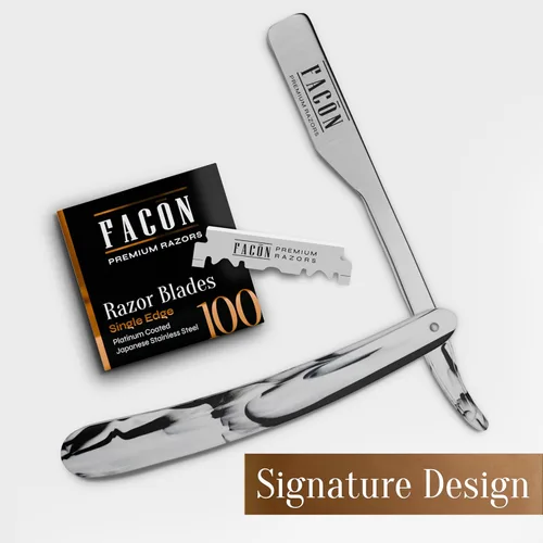 Miniatura 8 de Facón Navajas rectas para hombres - Kit de navaja de barbero profesional de borde recto con 100 cuchillas, afeitadora clásica de acero inoxidable