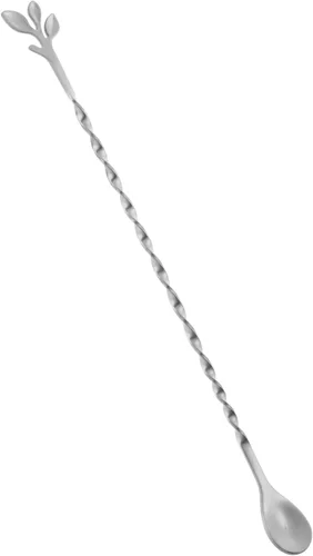 Miniatura 15 de AnSaw Cuchara de cóctel negra de acero inoxidable de 12 pulgadas con mango de hojas, perfecta para mezclar y poner en capas bebidas en tazas altas