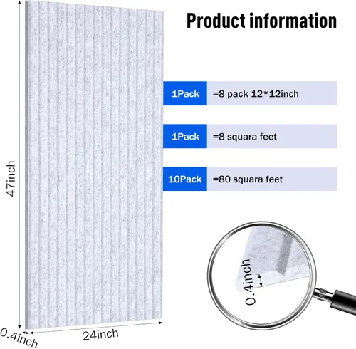Miniatura 2 de Paquete de 10 paneles acústicos de pared de 47 x 24 pulgadas, grandes paneles autoadhesivos de absorción de sonido para el hogar, dormitorio, sala