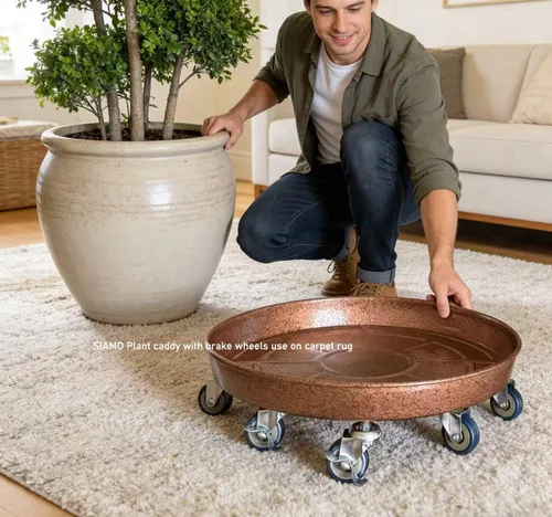 Miniatura 7 de SIAMO Carrito de plantas resistente de 14 pulgadas (capacidad de 400 libras), ruedas giratorias con cerradura antiarañazos, platillo rodante
