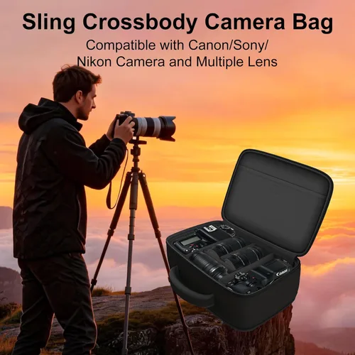 Miniatura 6 de Bolsa para cámara LTGEM compatible con cámaras DSLR Canon/Sony/Nikon, bolsa de bandolera para cámara con apertura de doble lado para viajes