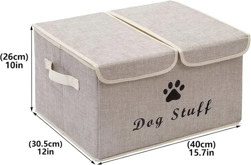 Miniatura 4 de Geyecete Cajas de almacenamiento grandes – Cubos de almacenamiento plegables de tela de lino grandes con tapa y asas para ropa y accesorios