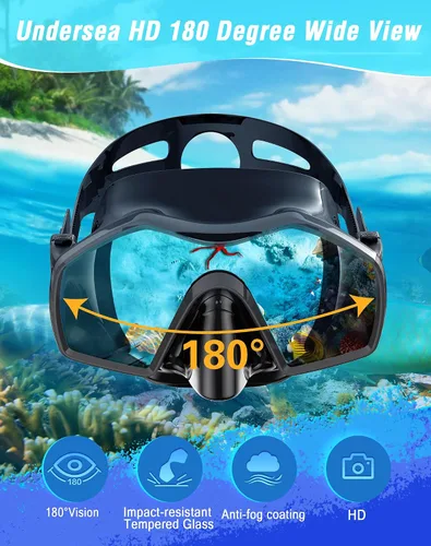 Miniatura 3 de Skarif Equipo de esnórquel para adultos, máscara de esnórquel para adultos, juego de esnórquel con vista panorámica de 180°, máscara de buceo