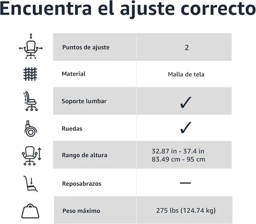 Miniatura 5 de Amazon Basics Silla de oficina con respaldo bajo, malla transpirable, altura ajustable, asiento acolchado, ruedas giratorias, soporte de espalda