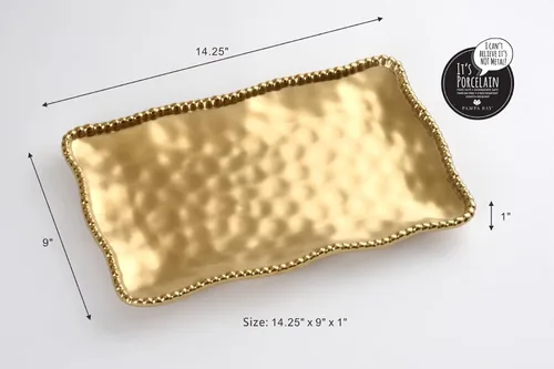 Miniatura 3 de Pampa Bay Bandeja mediana de porcelana chapada en titanio, 14.3 x 8 pulgadas, tono dorado mate, horno, congelador, apto para lavavajillas