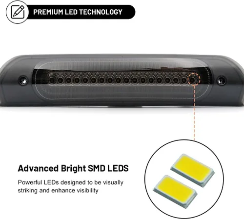 Miniatura 3 de Para RAM 1500, tercera luz de freno de repuesto para 2002-2009 D0dge RAM 1500 2500 3500 Pickup Lente ahumada LED roja 3ª luz de freno estroboscópica