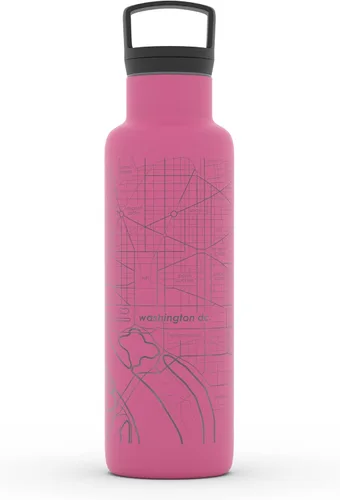 Miniatura 88 de Well Told Botella de agua aislada con mapa de Washington DC grabado, botella de acero inoxidable grabada (21 onzas, blanco) botella aislada de mapa