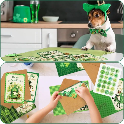 Miniatura 4 de Tellingyou 24 Juegos de Tarjetas del Día de San Patricio Surtidas Retro Tarjetas de Notas de Felicitación en Blanco con Sobres y Calcomanías Retro