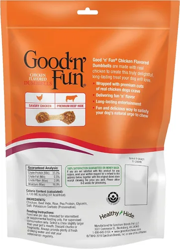 Miniatura 2 de Good 'n' Fun Mancuernas con sabor a pollo, 4 onzas, aperitivos de cuero crudo para perros pequeños