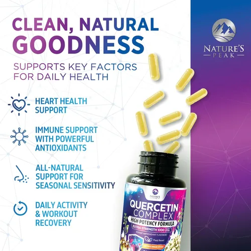 Miniatura 6 de Suplemento de quercetina – Antioxidante extra fuerte para apoyo inmunológico y salud respiratoria – Alta absorción – Quercetina dihidrato 1000 mg