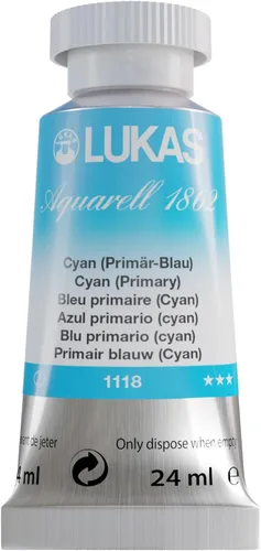 Lukas 1862 Aquarell Artists' - Tubos de acuarela para artistas, color cian (primario), 0.8 fl oz, pintura de acuarela vibrante de grado profesional,
