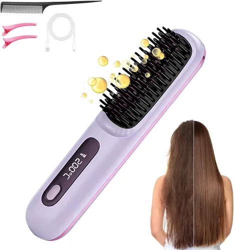 Miniatura 8 de GO Brush, cepillo GO mejorado, cepillos alisadores portátiles para viajes, con pantalla LCD de temperatura, alisador de pelo portátil, mini cepillos