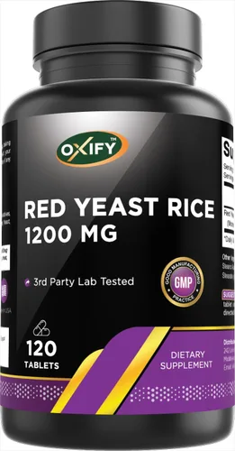 Oxify Arroz de levadura roja 1200 mg | 120 tabletas | Sin gluten, sin OMG | Suplemento fabricado en Estados Unidos