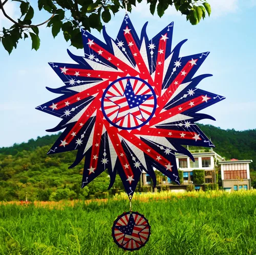 Miniatura 3 de DJUAN Decoraciones del 4 de julio, 30cm Bandera americana patriótica giratoria de viento del 4 de julio para exterior, Giratorias de viento