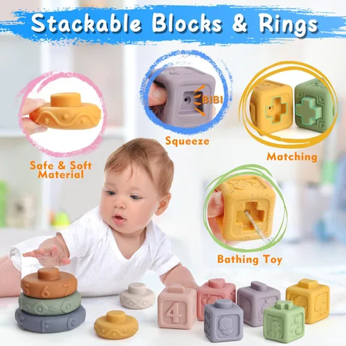 Miniatura 4 de Vinlon Montessori - Juego de juguetes para niños pequeños a partir de 6 meses, juguetes sensoriales de aprendizaje de habilidades motoras finas