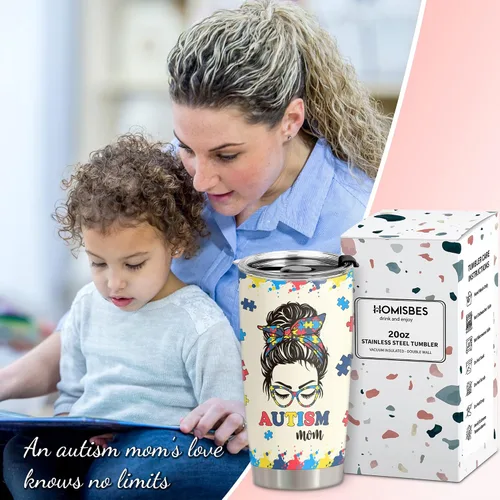 Miniatura 2 de Regalos para mamá autista, taza de viaje de conciencia sobre el autismo con popote para mamá, tazas de acero inoxidable para autismo de 20 onzas