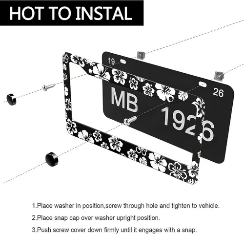 Miniatura 2 de LIN KANG Marcos de matrícula de flores de hibisco blanco, paquete de 2 marcos de matrícula de aluminio para mujer, accesorios universales de Flor