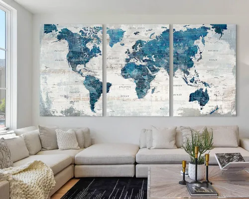 Miniatura 2 de Decoración de pared de oficina, arte de pared grande para sala de estar, lienzo, mapas del mundo, obras de arte enmarcadas para paredes, pinturas