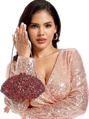 Miniatura 24 de Boutique De FGG Bolso de noche de flores de embrague de cristal de lujo para mujer, bolso de boda nupcial, bolso