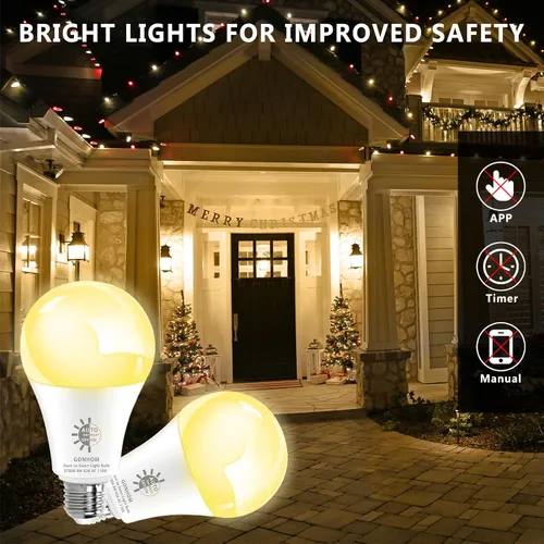 Miniatura 4 de Gonhom Paquete de 2 Bombillas de Luz del Atardecer al Amanecer para Exteriores, Blanco Cálido 2700K, 720LM, 9W (Equivalente a 60W) A19 E26 Bombillas