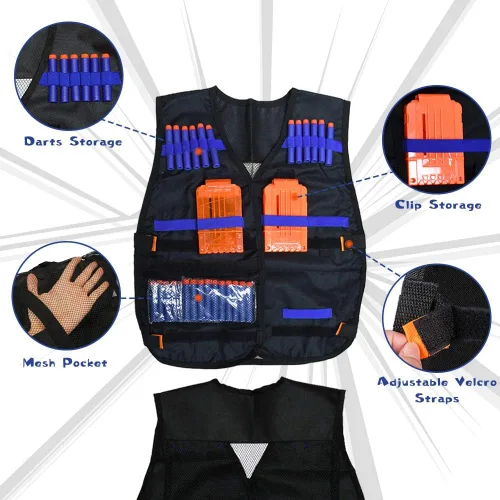 Miniatura 3 de Kit de chaleco táctico para niños para pistolas Nerf de la serie N-Strike Elite, con 40 dardos de recarga, 2 clips de recarga, bolsa de dardos