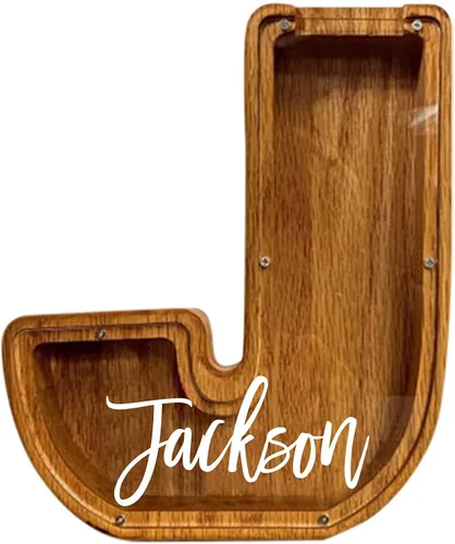 Miniatura 22 de Alcancía de madera grande personalizada, 7.5 pulgadas, con ventana acrílica fácil de abrir, caja de ahorro de dinero inicial para niños y niñas