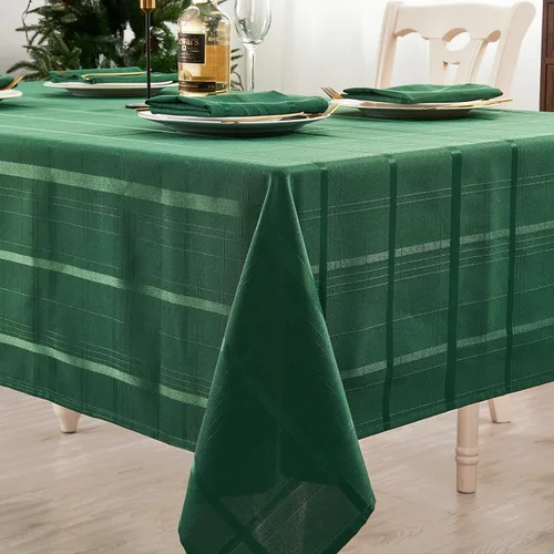 Miniatura 12 de Mantel redondo de lino, mantel de estilo granja impermeable y resistente a las manchas, cubierta de mesa de decoración falsa lavable para cocina