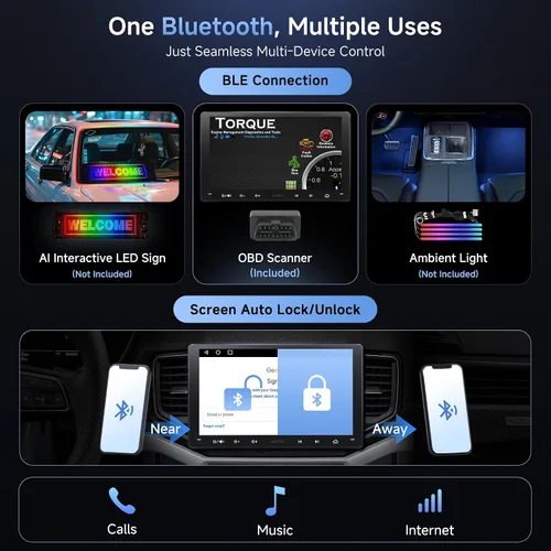 Miniatura 3 de A5L Estéreo Android de doble DIN de 9 pulgadas con escáner OBD2, CarPlay inalámbrico y Android Auto, Wi-Fi/Bluetooth/USB, seguimiento GPS, 24B EQ